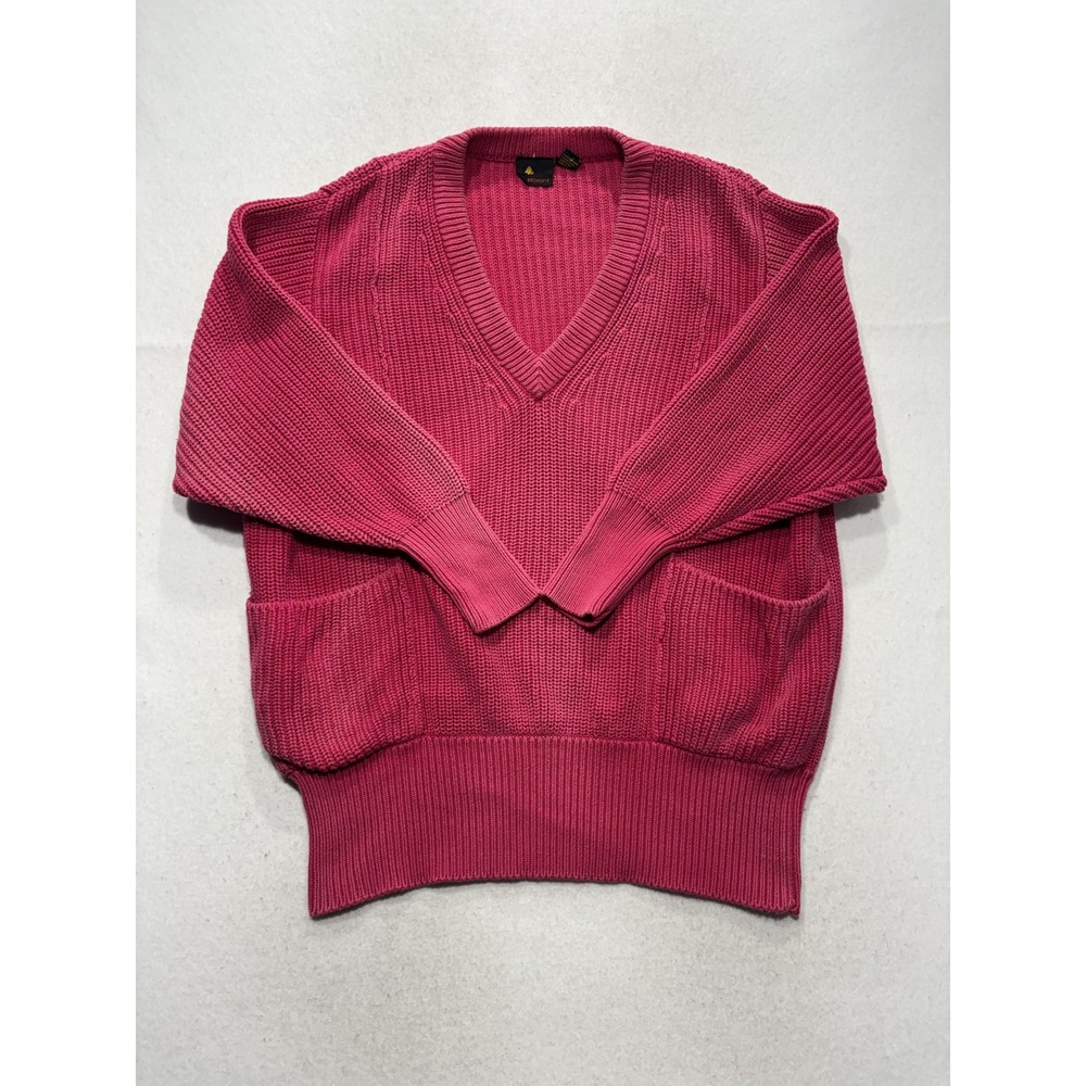 Liz Sport Sweater Womens Medium Pink V Neck Raglan Knit Pockets Chunky